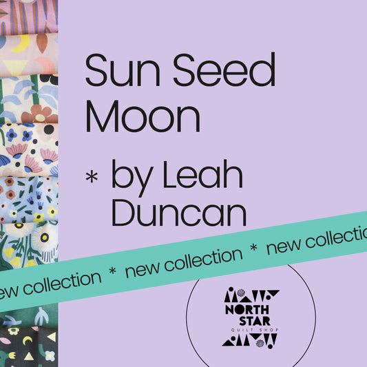 A curated bundle of lightweight, breathable batiste cotton fabrics in muted mauves, soft creams, rich greens, and celestial blues, featuring prints of suns, phases of the moon, scattered stars, and earthy botanicals.