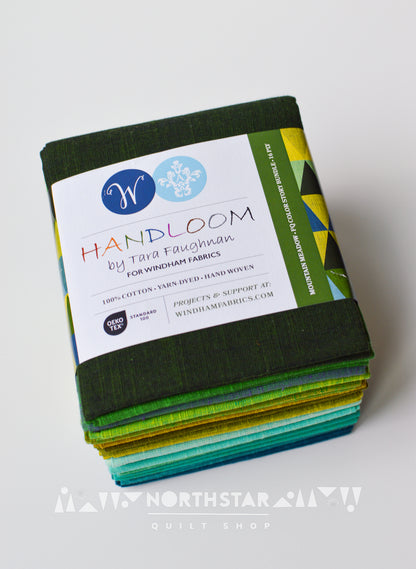 Folded Mountain Meadow Handloom fat quarter bundle with yarn-dyed woven cotton fabrics.