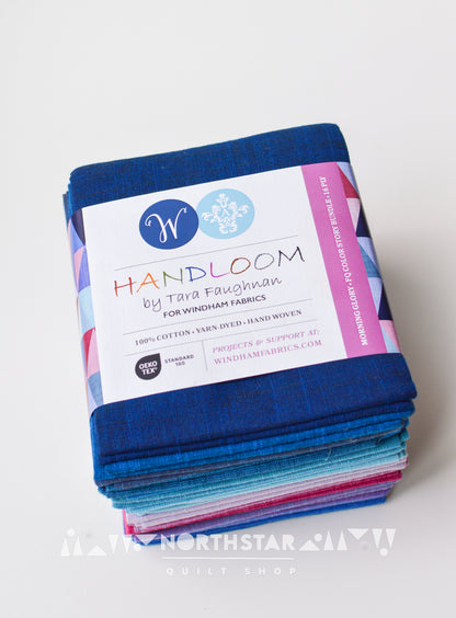 Morning Glory Handloom fat quarter bundle by Tara Faughnan featuring blue and violet woven fabrics.