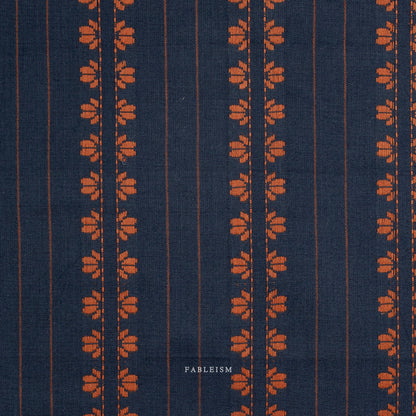 Fableism Fine and Dandy – Deco Stripe in Navy/Spice Cotton Woven Fabric