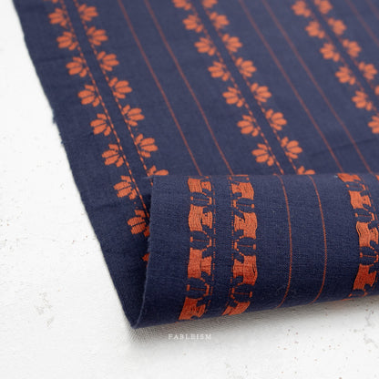 Fableism Fine and Dandy – Deco Stripe in Navy/Spice Cotton Woven Fabric