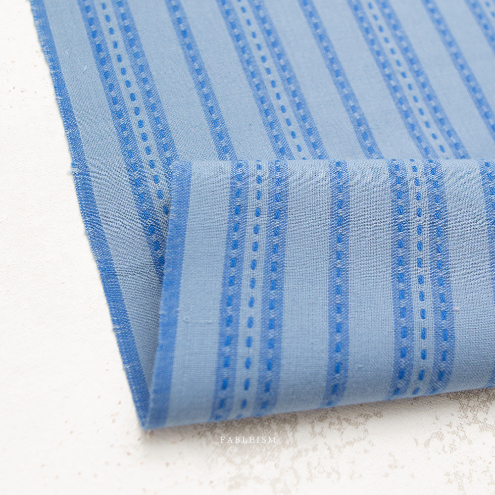 Fableism Fine and Dandy – Stitch Stripe in Blue Cotton Woven Fabric