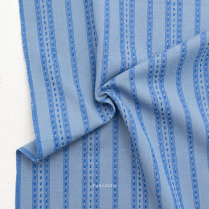 Fableism Fine and Dandy – Stitch Stripe in Blue Cotton Woven Fabric