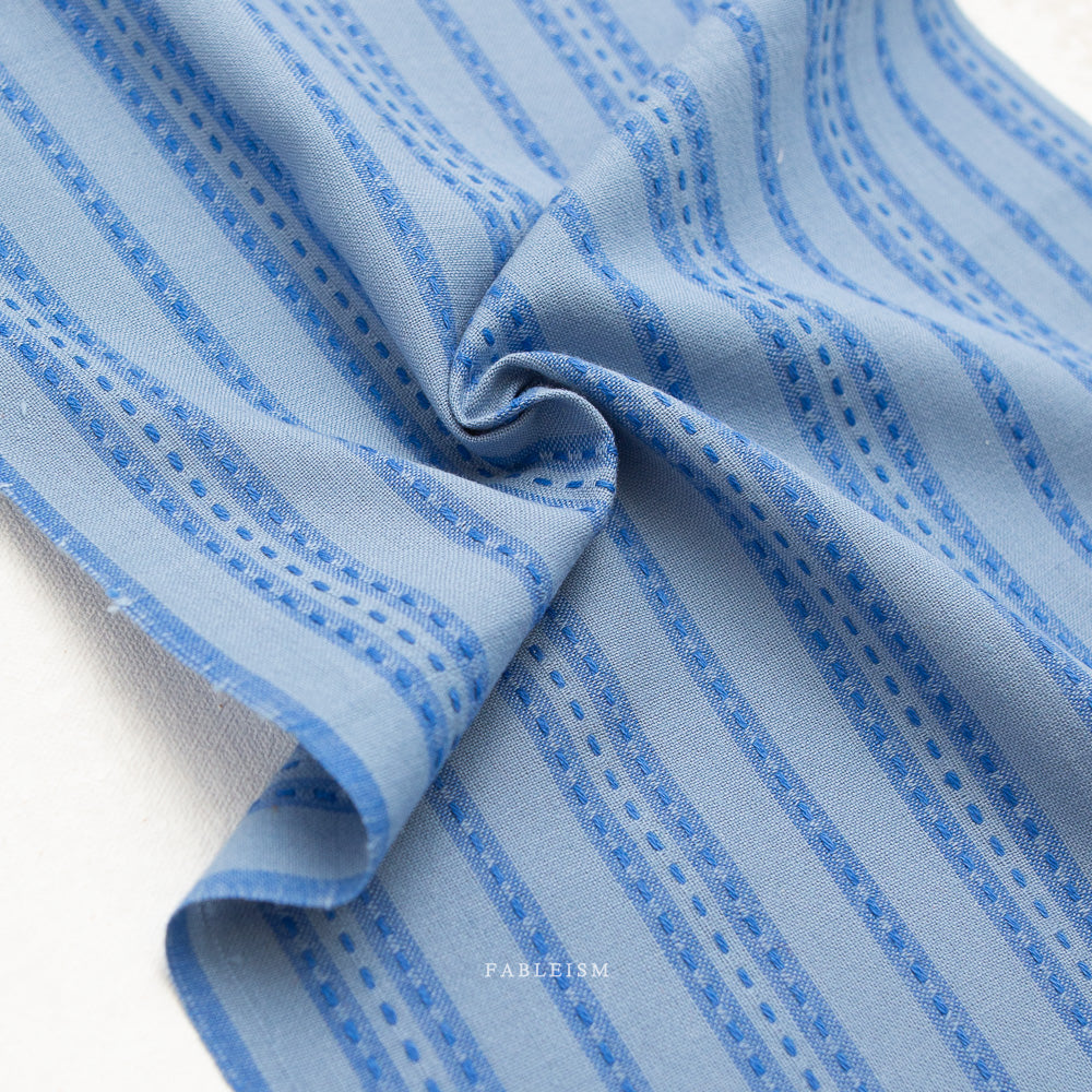 Fableism Fine and Dandy – Stitch Stripe in Blue Cotton Woven Fabric