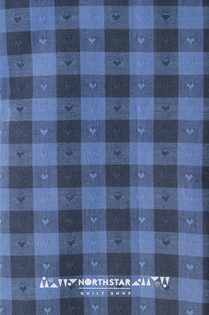 Blueberry Gingham Hearts | Fableism Supply Co Woven Cotton Quilting Yardage 55" Wide